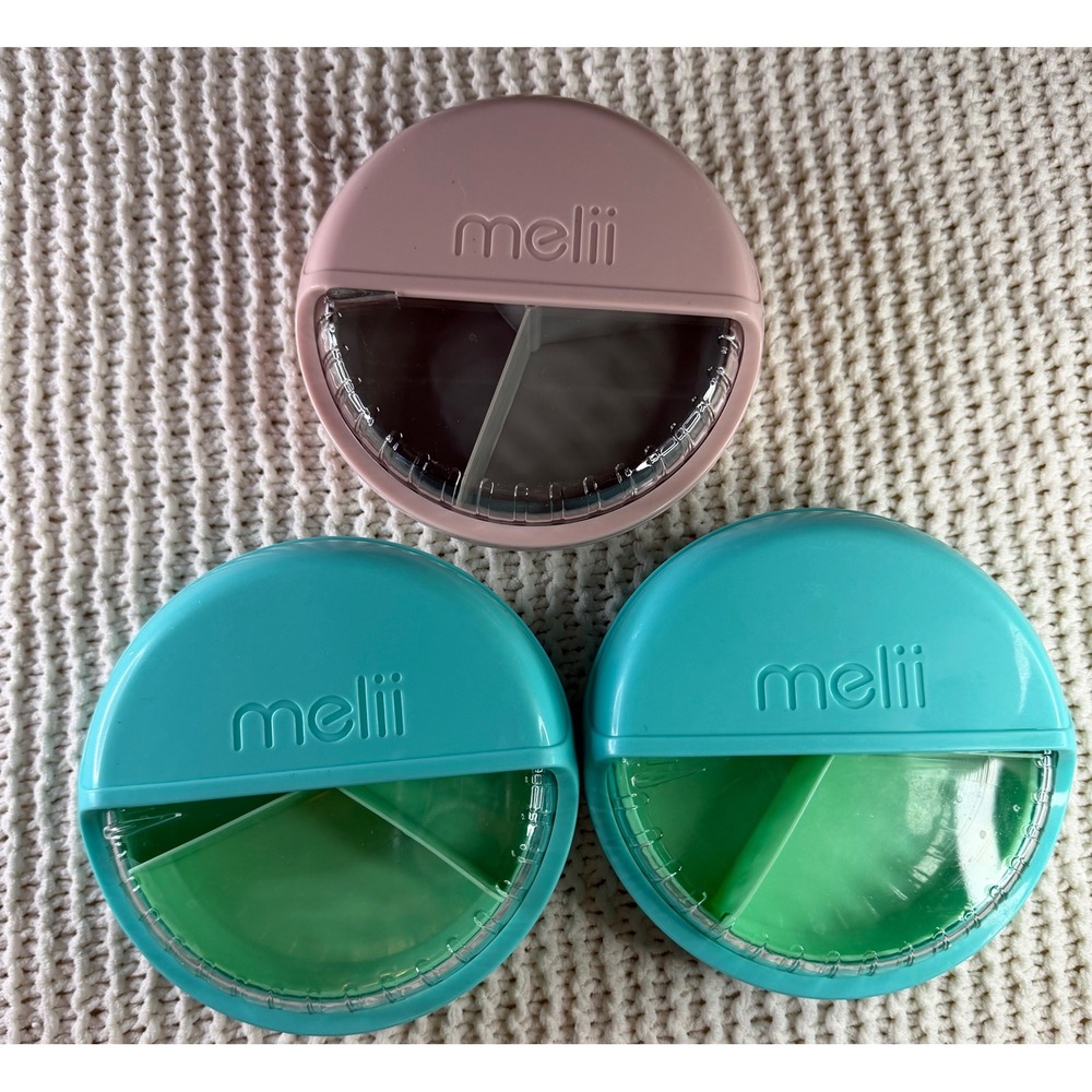Melii Snacker 3 Pack Rotating Snack Containers Pink Teal Blue BPA Free Travel